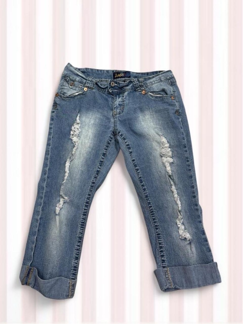 Angels Distressed Boyfriend Jeans - Medium Blue